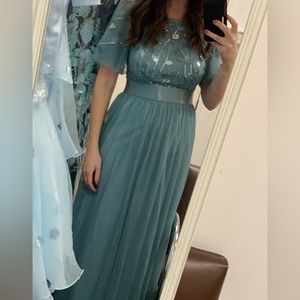 Aquamarine Long Gown Size S/ Size 4 Bridesmaids Dress/ Prom Dress